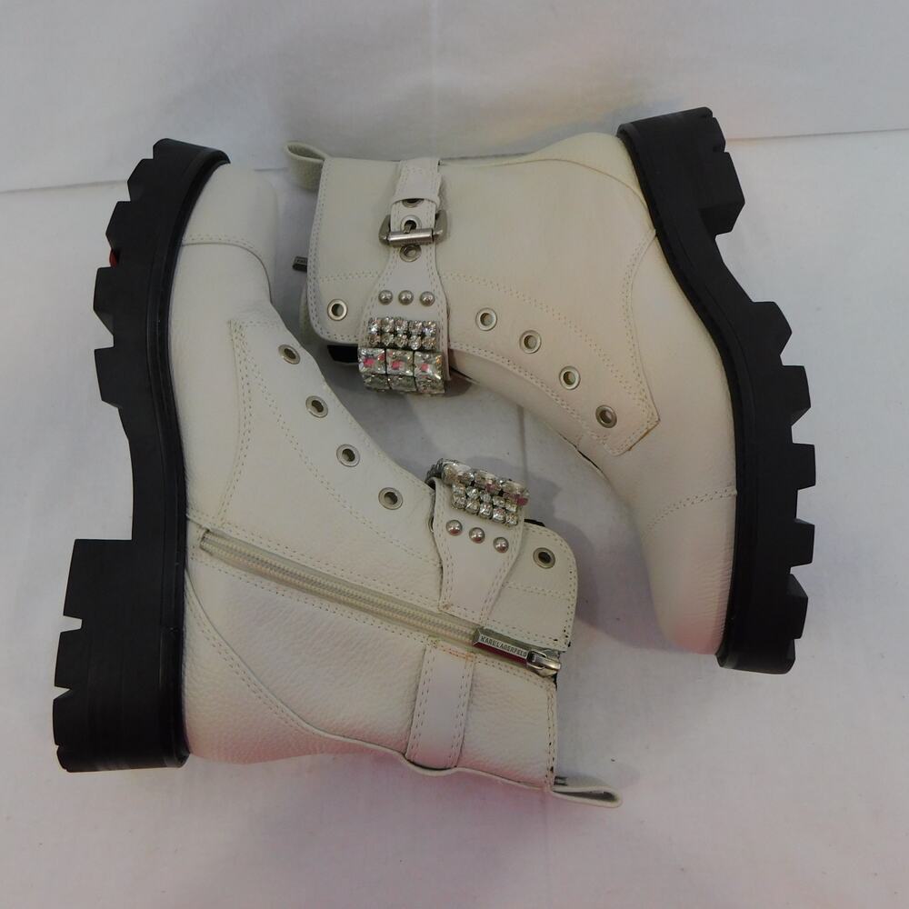 Karl Lagerfeld Paris Maeva Soft Ivory Combat Block Heel Boots Size 7 New - Picture 6 of 10